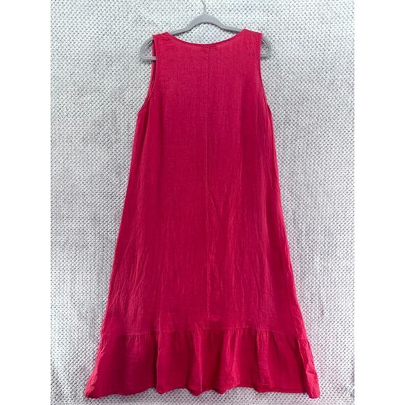 Terzo Millennio Dress Womens L Red Linen Tank Maxi Tiered Boat Neck Sleeveless - Picture 10 of 14